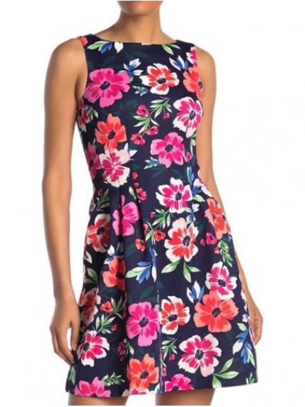 Vince Camuto Floral Fit & Flare Dress Navy Pink Sleeveless Size 4